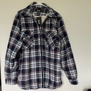 Othr Men's Navy and White Plaid Shirt Jacket